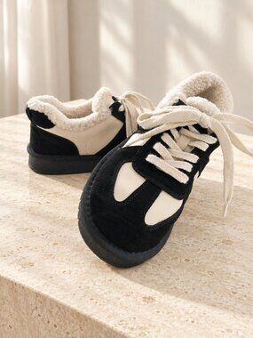 **LONZA Sybella Black White Leather Suede Wool Lined Winter Sneakers EU 37**